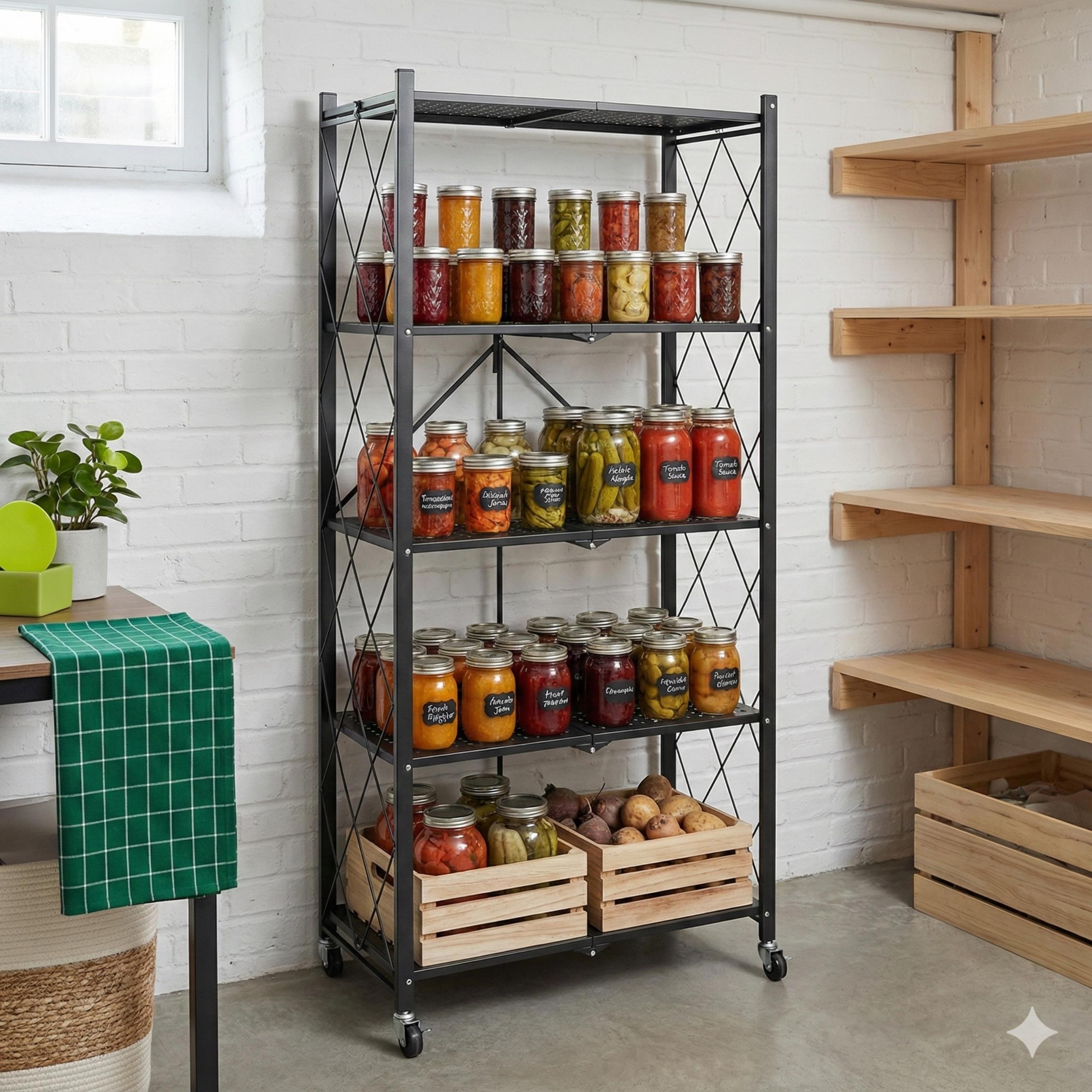 Ręka aktywująca blokadę kółka składanego regału magazynowego, symbolizująca bezpieczeństwo i stabilność.