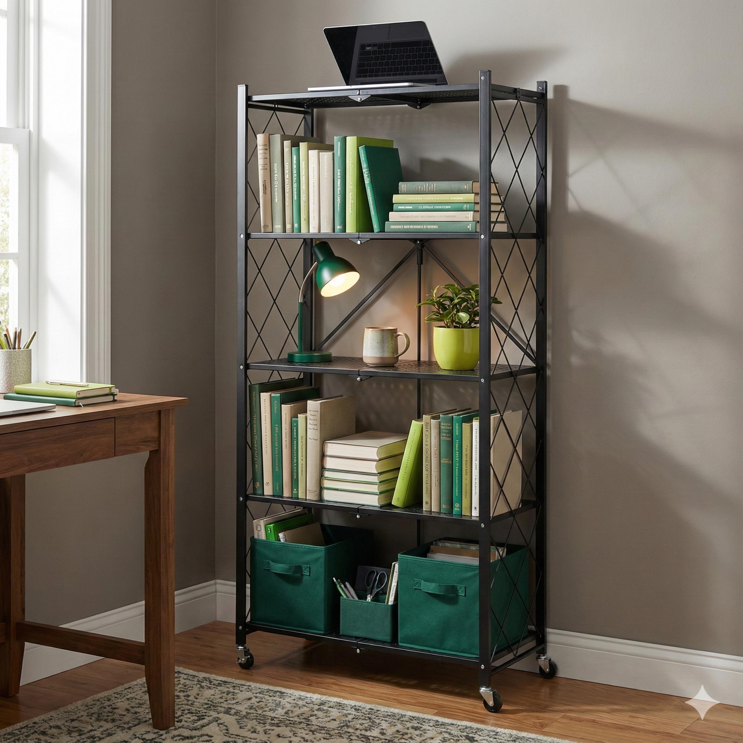 Zbliżenie na kółka obrotowe 360 stopni składanego regału magazynowego, podkreślające jego mobilność.