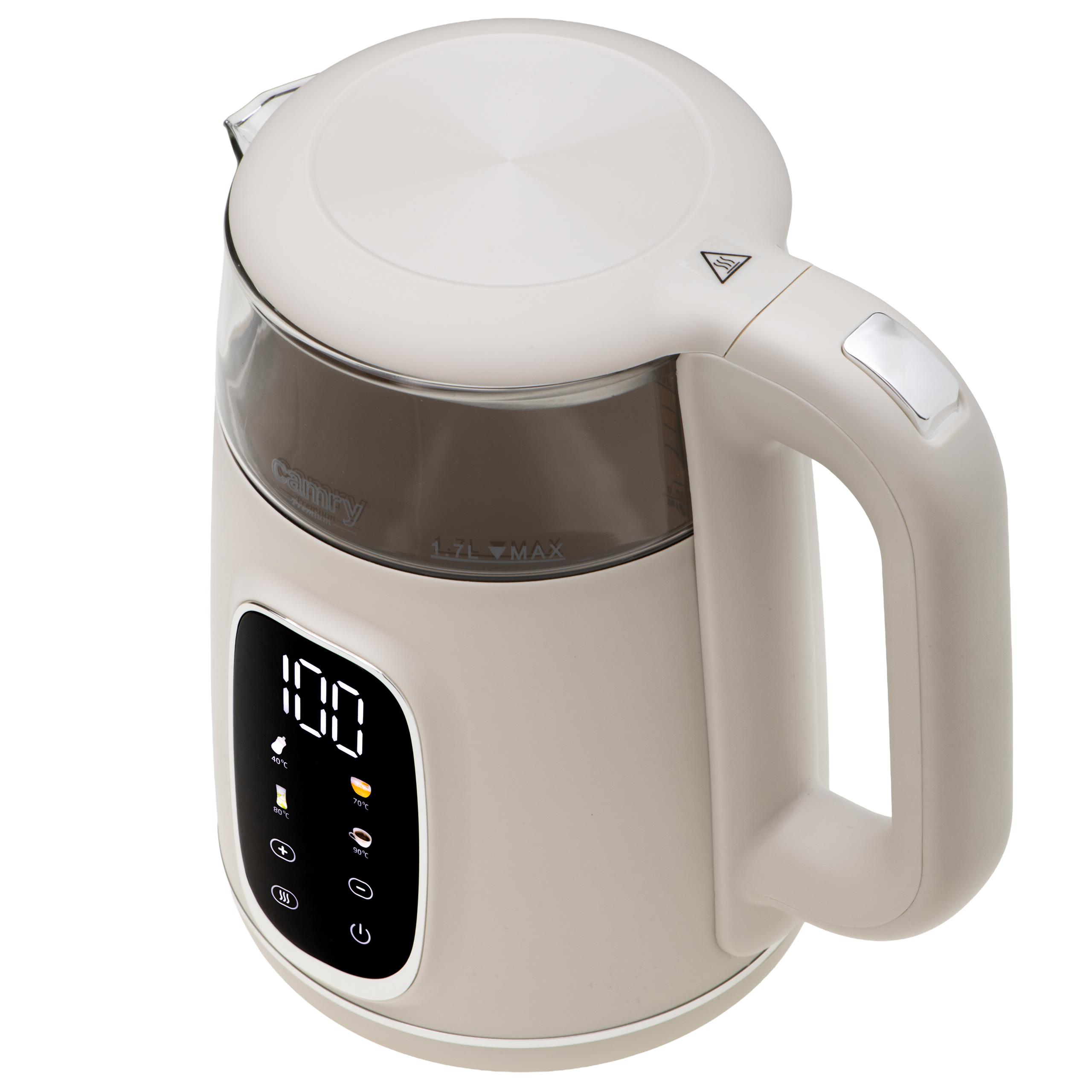 Czajnik elektryczny szklany LED z regulacją temperatury 1,7L Camry CR1383 - wizualizacja w kuchni