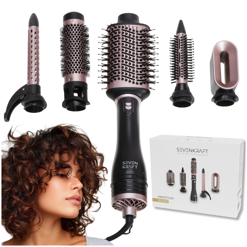 Lokówko-Suszarka 5w1 Adler SK 2029 z widocznymi wszystkimi pięcioma końcówkami