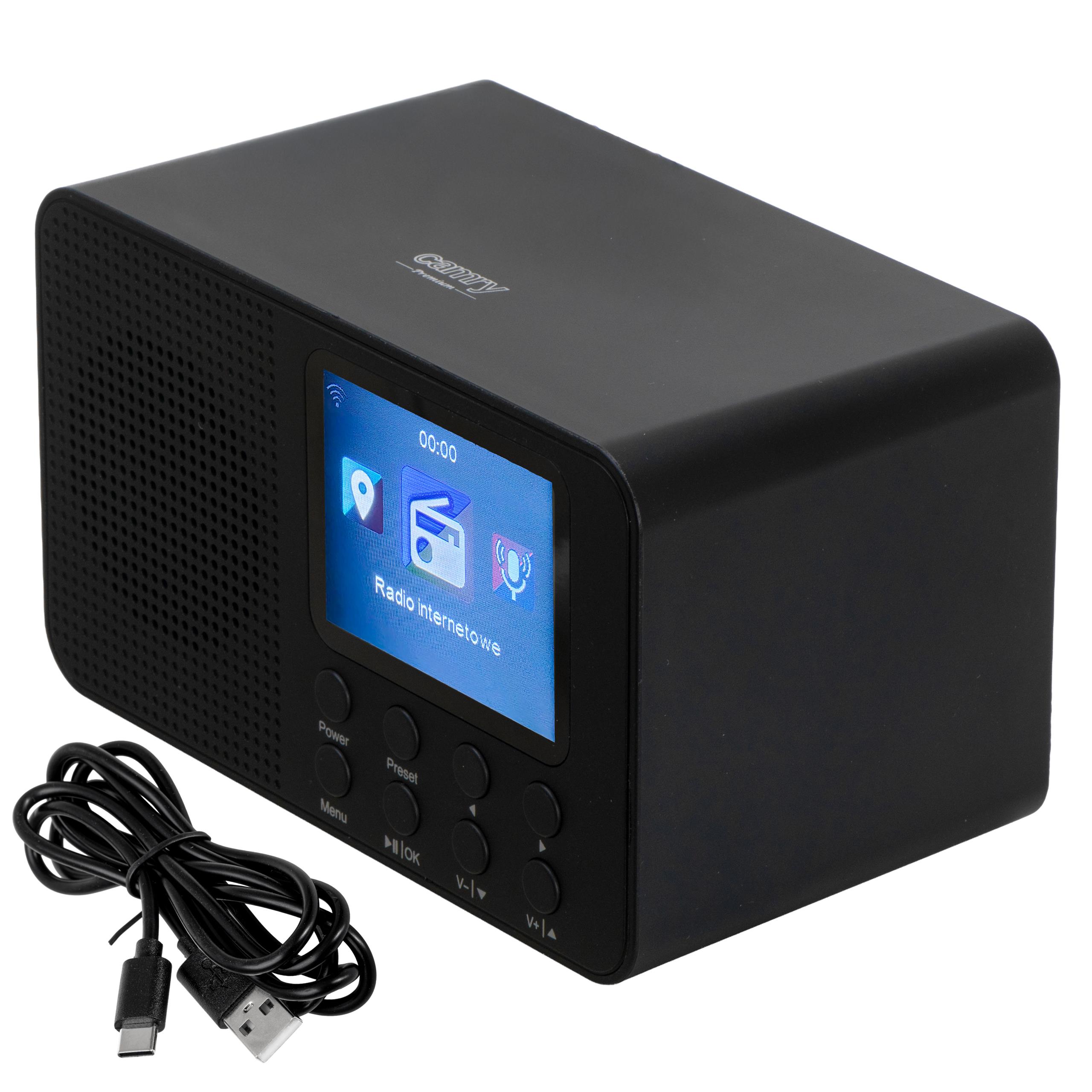 Radio internetowe Camry CR 1918 jako budzik na stoliku nocnym obok łóżka