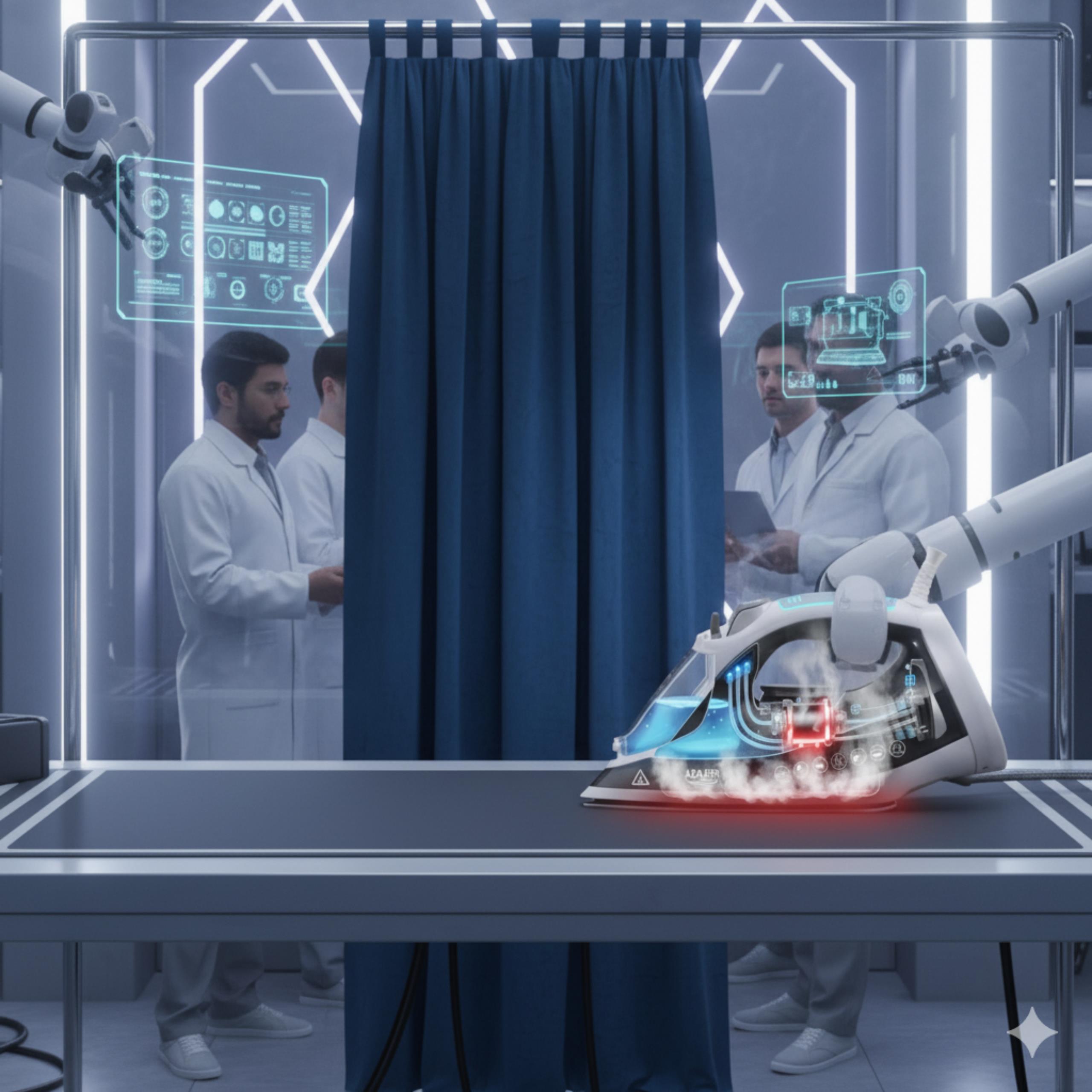 Przekrój przez żelazko Adler AD 5051 z zaznaczonym systemem anty-wapiennym i funkcją samoczyszczenia.