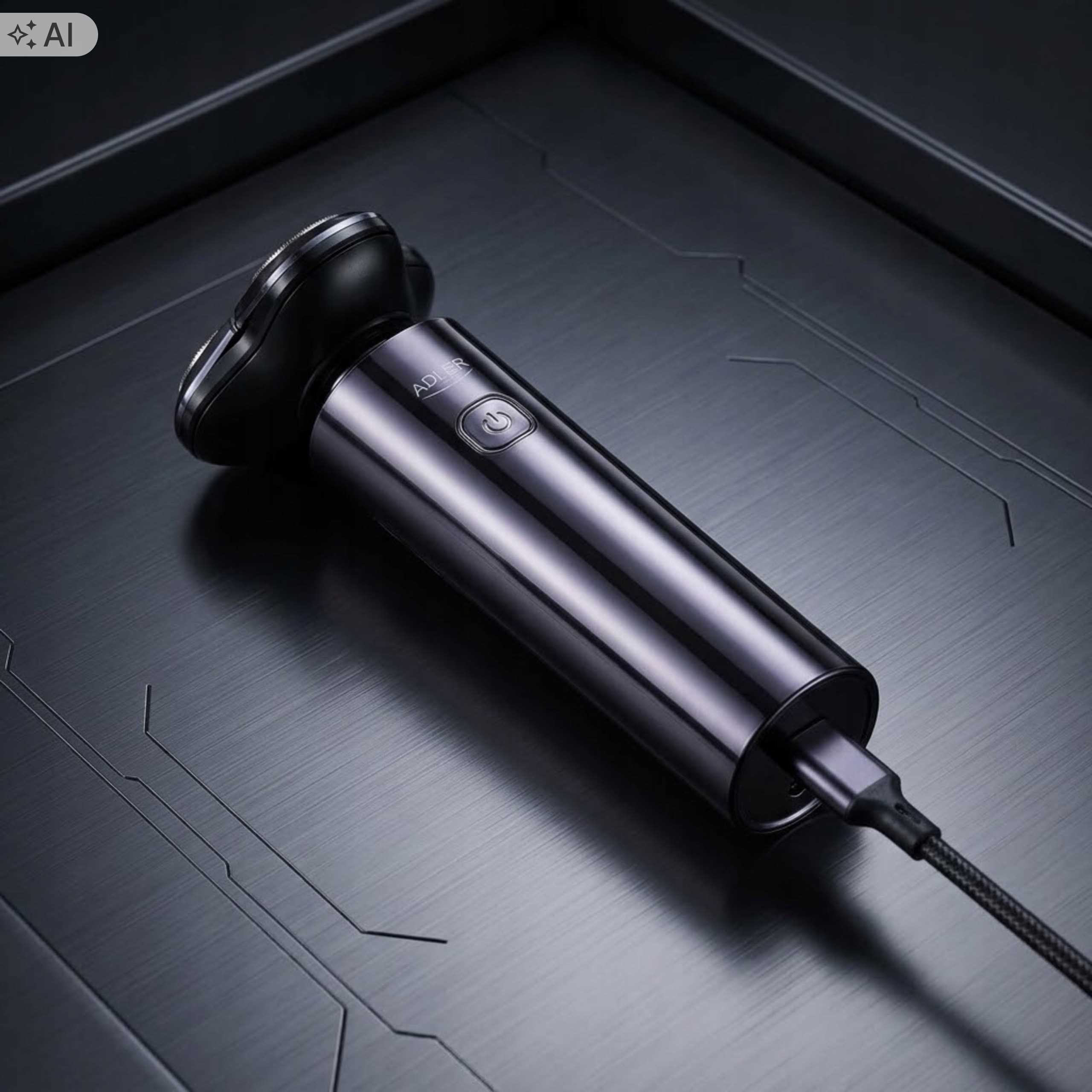 Golarka Adler AD 2957 podłączona do uniwersalnego przewodu zasilającego USB C