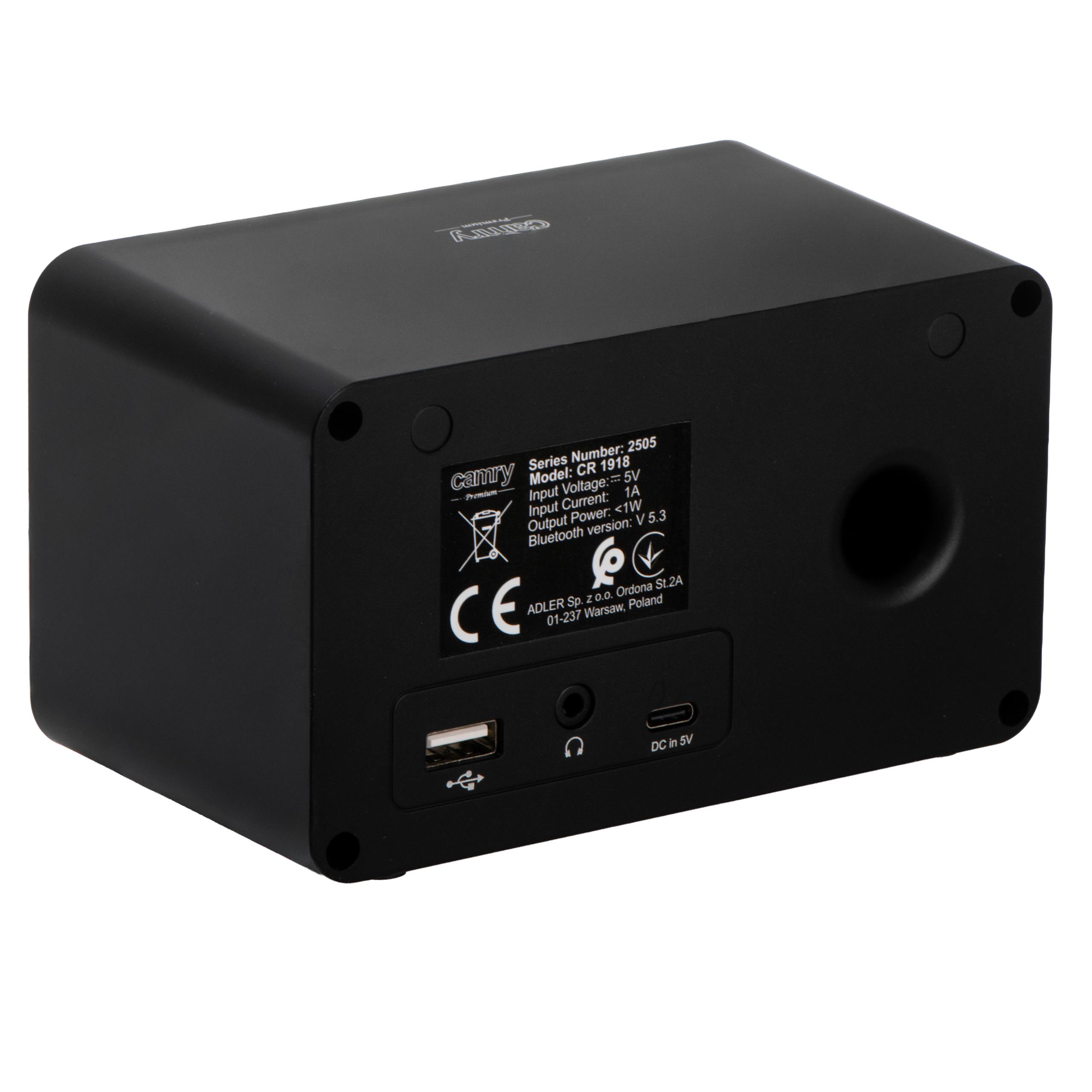 Słuchawki podłączone do gniazda Jack 3,5 mm w radiu internetowym Camry CR 1918, symbolizujące prywatny odsłuch