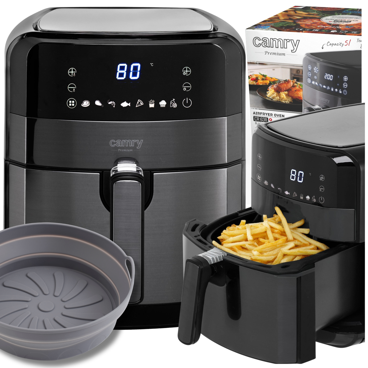 Zestaw frytkownicy beztłuszczowej z koszem, pojemnikiem i silikonową tacką