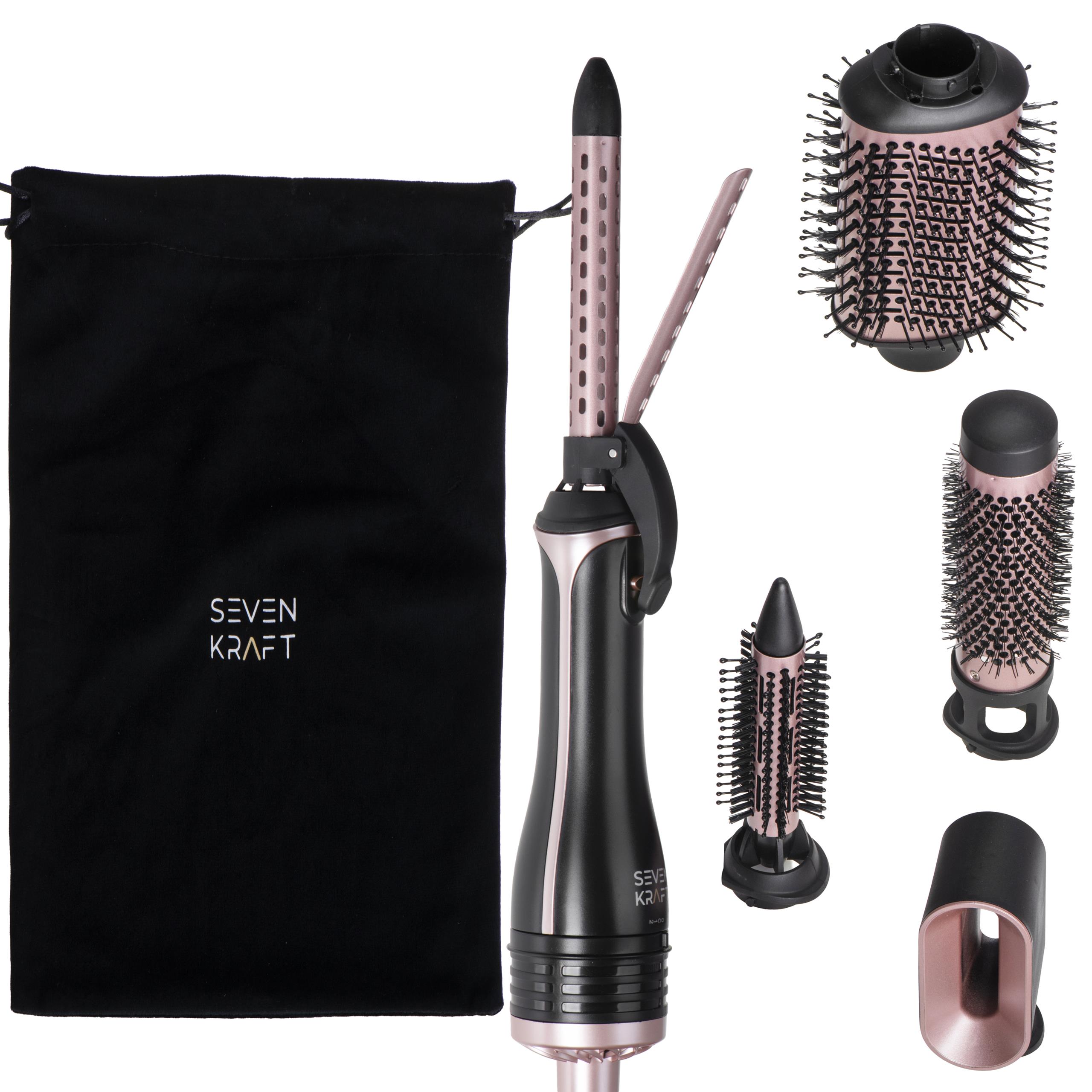 Zbliżenie na pięć wymiennych końcówek lokówko-suszarki Adler SK 2029 ułożonych na białym tle