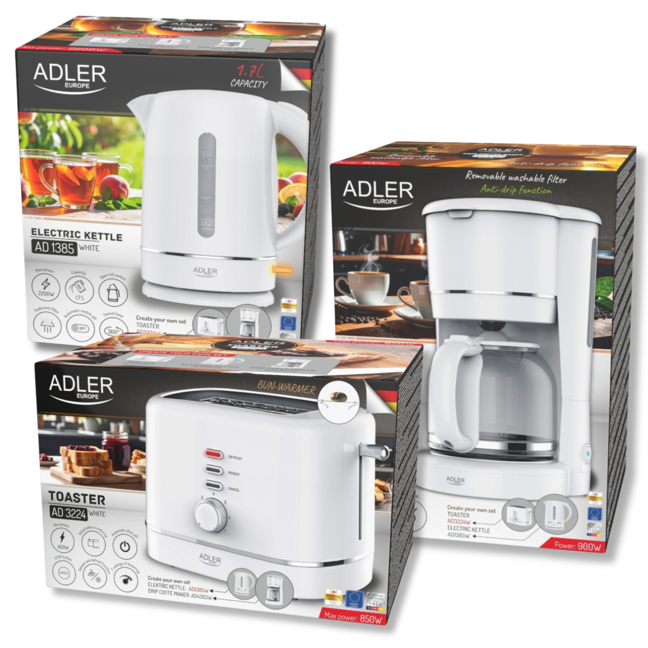 Grafika przedstawiająca zestaw kuchenny Adler jako idealny pomysł na prezent dla miłośników gotowania lub na nowe mieszkanie