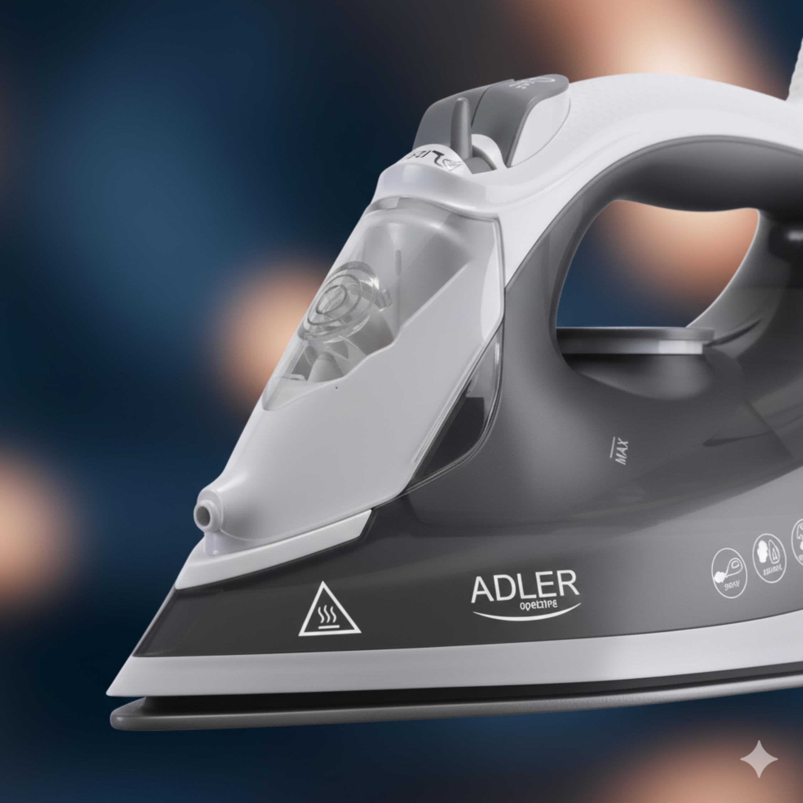 Długi przewód zasilający żelazka Adler AD 5051, podkreślający swobodę ruchu.