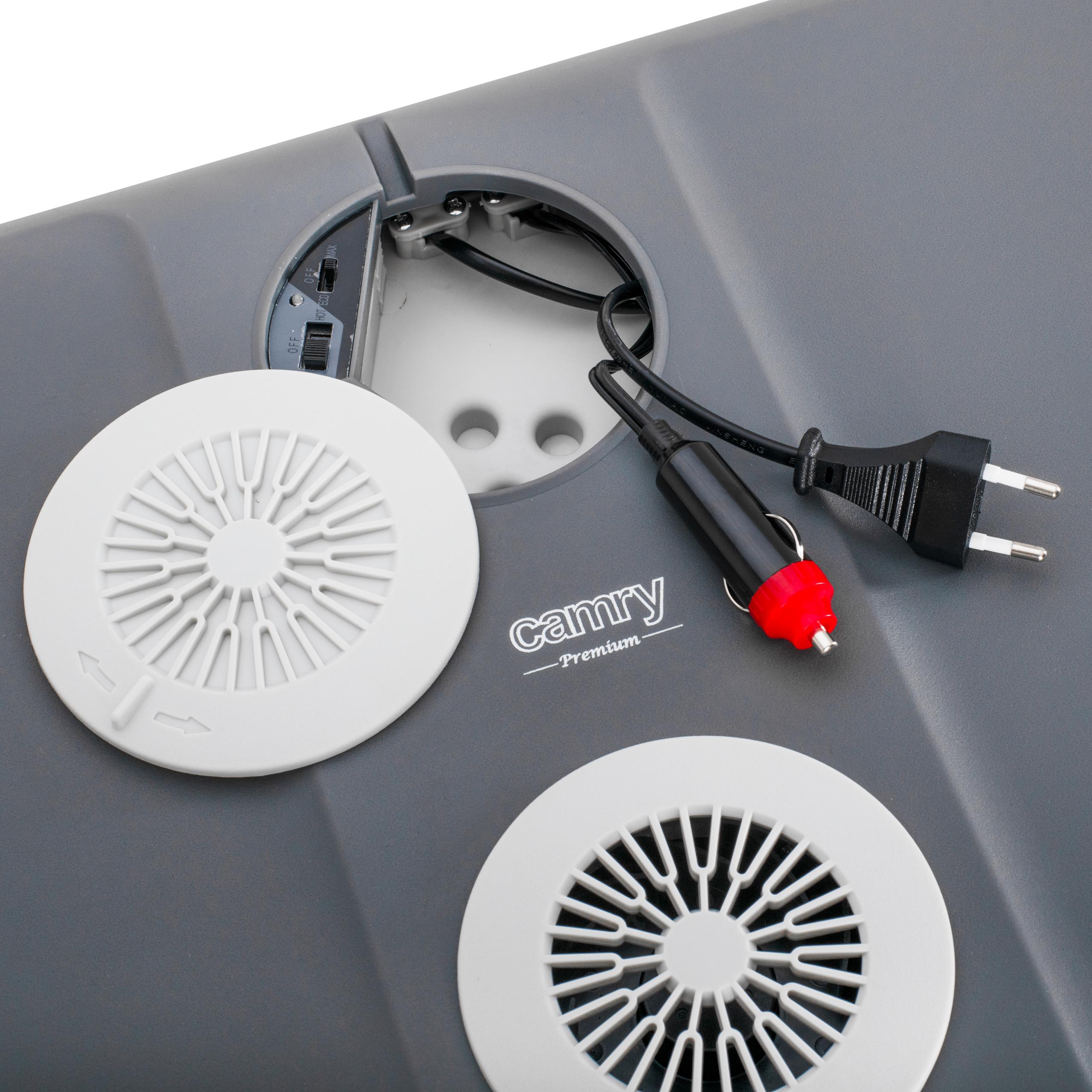 Detal panelu z gniazdami zasilania 12V i 230V w lodówce Adler CR 8093.