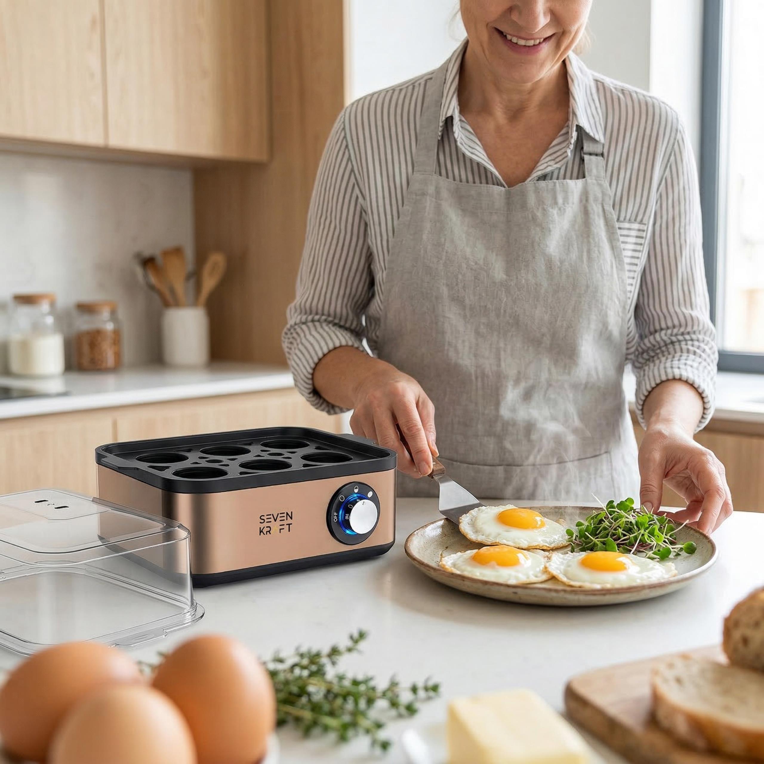 Jajowar  SK 4539 na kuchennym blacie, podkreślający metalową obudowę i minimalistyczny design