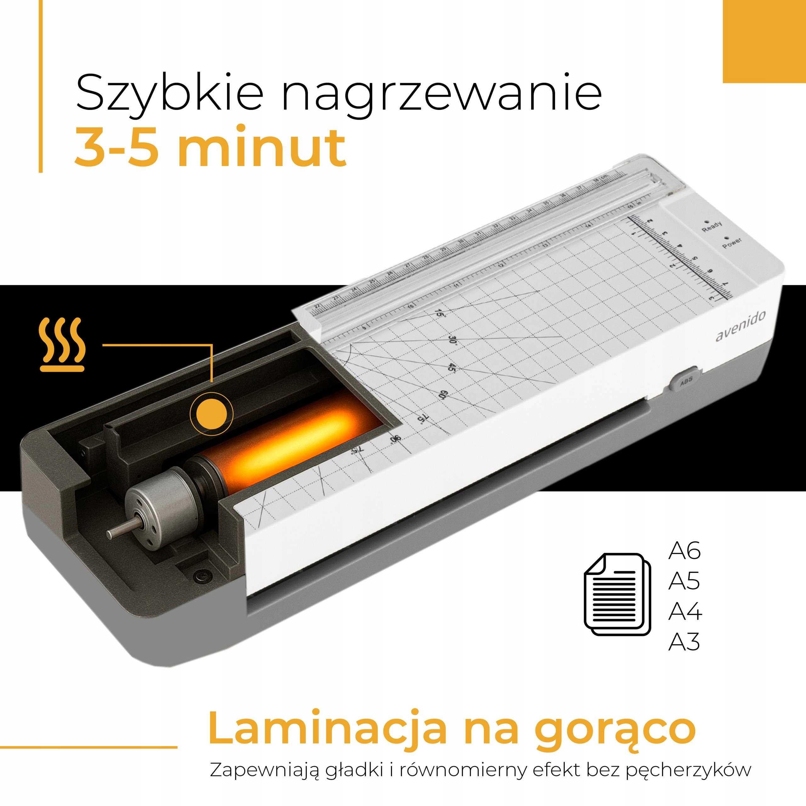 Laminator Avenido AV1043 zalaminowanymi dokumentami i zdjęciami, symbolizujący długotrwałą ochronę