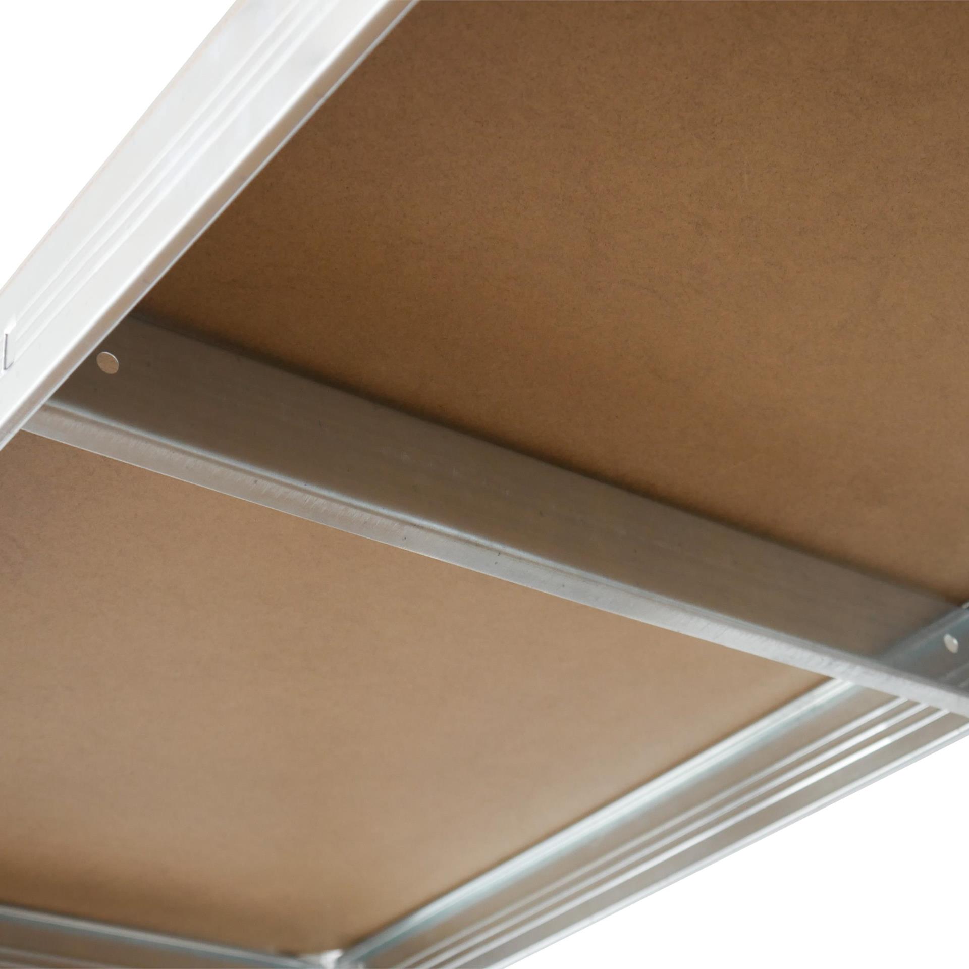 Szczegółowe zdjęcie wzmocnienia środkowej poprzeczki metalowej półki regału Avenido AV 6816, zapewniające maksymalną stabilność.