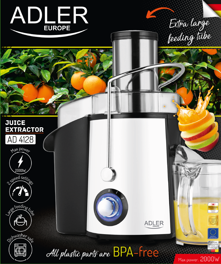 Sokowirówka wysokoobrotowa do warzyw i owoców - wymiary i wygląd