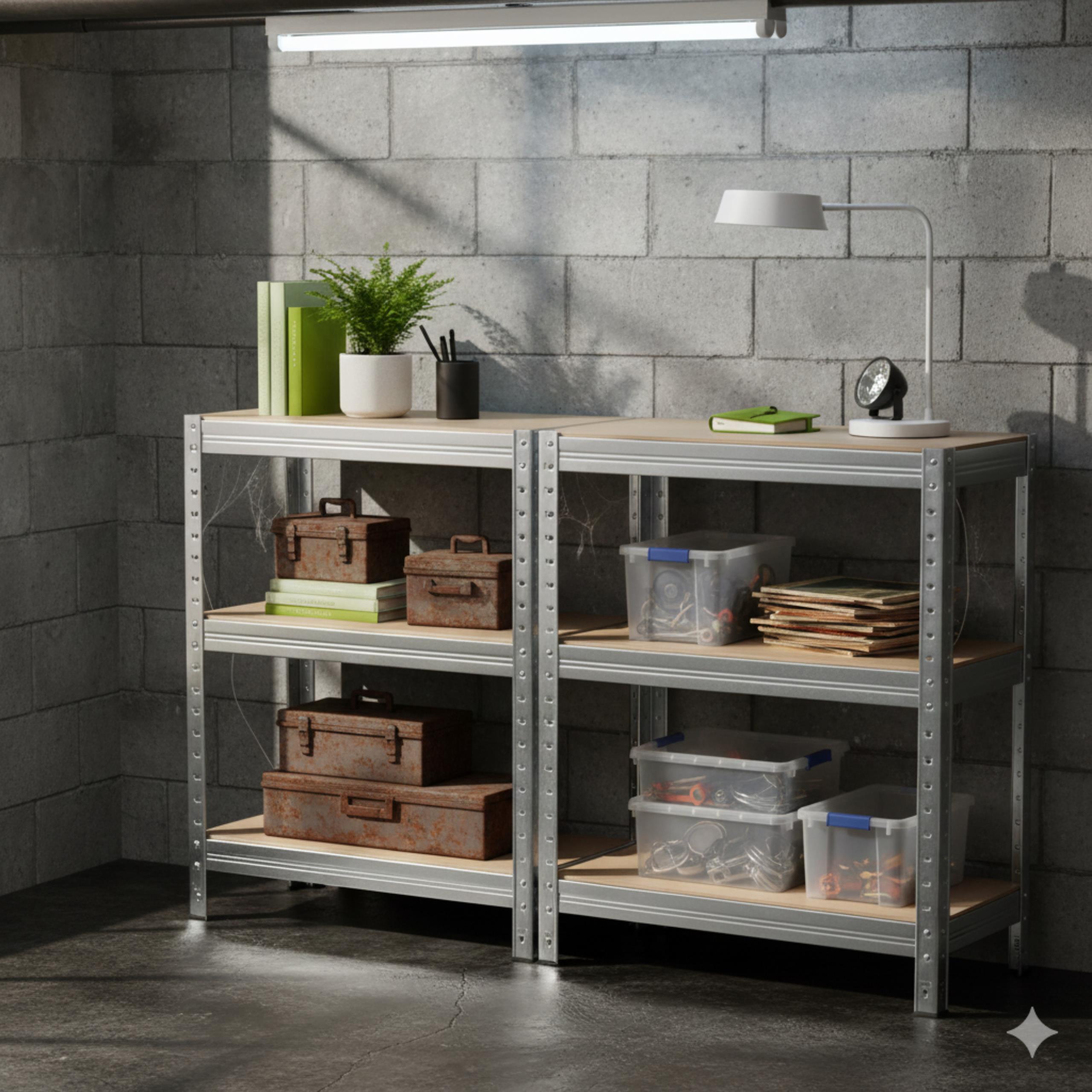 Zbliżenie na plastikową stopkę i zaokrągloną krawędź metalowego regału Avenido AV 6816, podkreślające bezpieczeństwo użytkowania i ochronę podłogi.