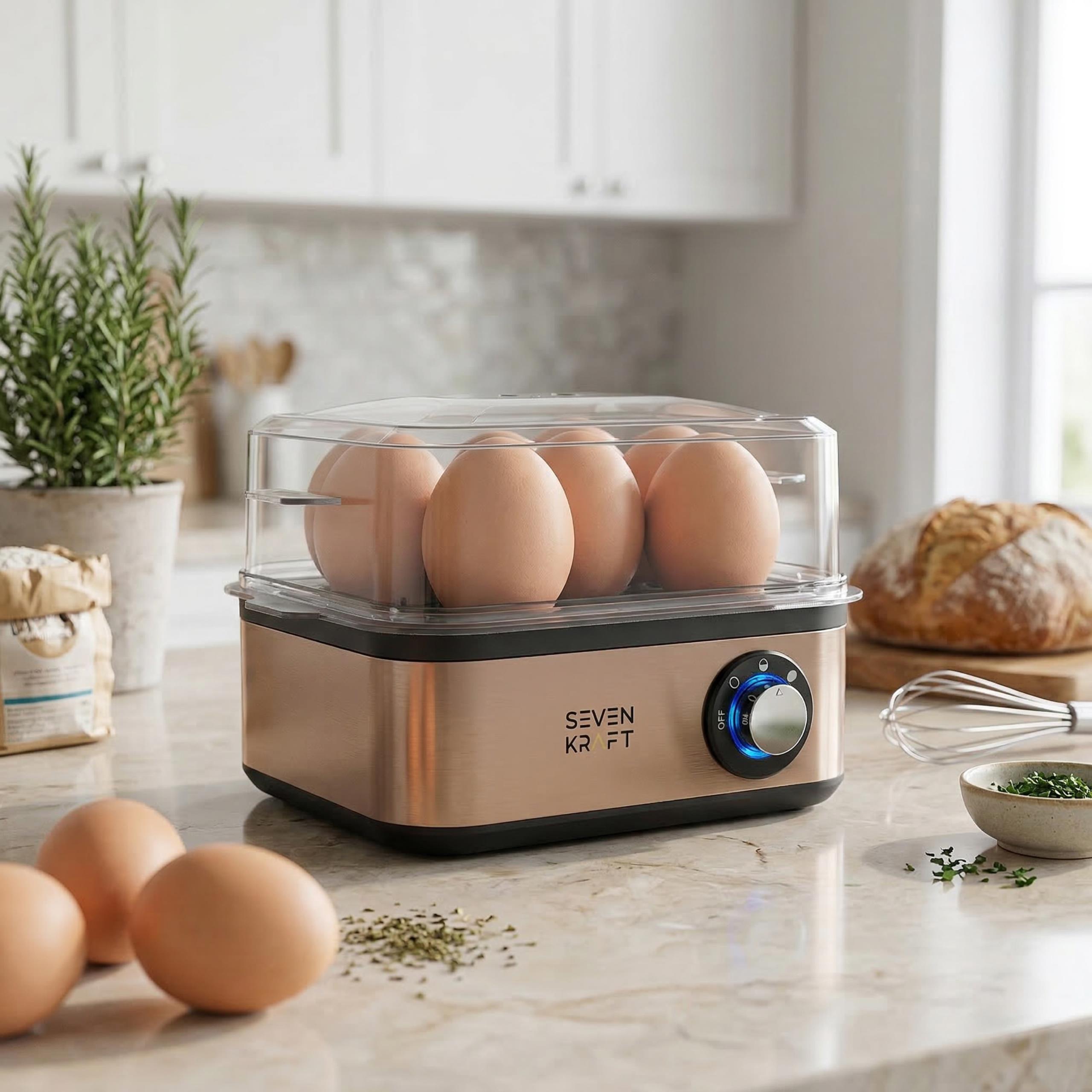 Detal jajowaru  SK 4539 pokazujący przycisk zasilania i lampkę kontrolną, zbliżenie na front urządzenia