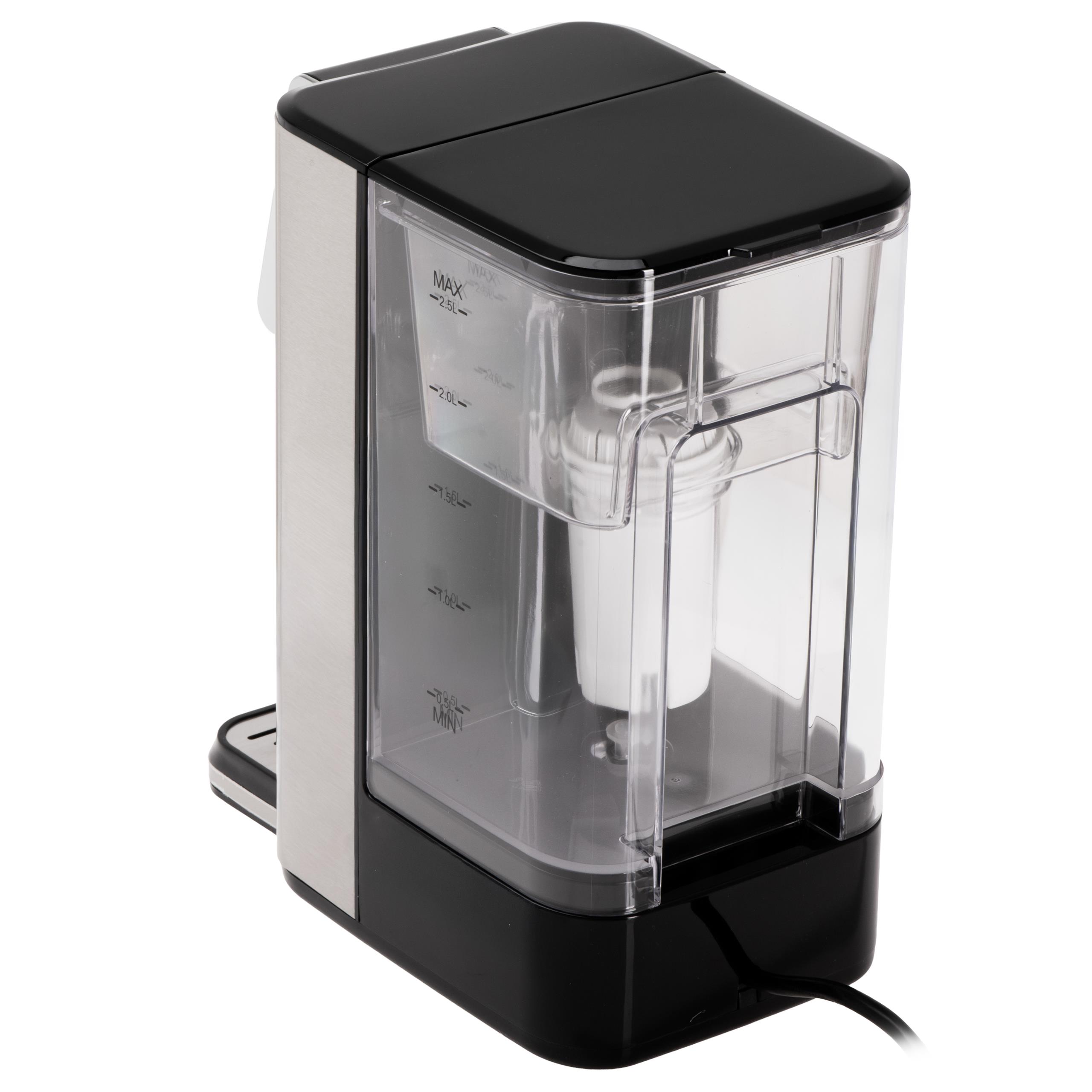 Blokada rodzicielska na panelu dotykowym dozownika gorącej wody, symbolizująca bezpieczeństwo użytkowania.