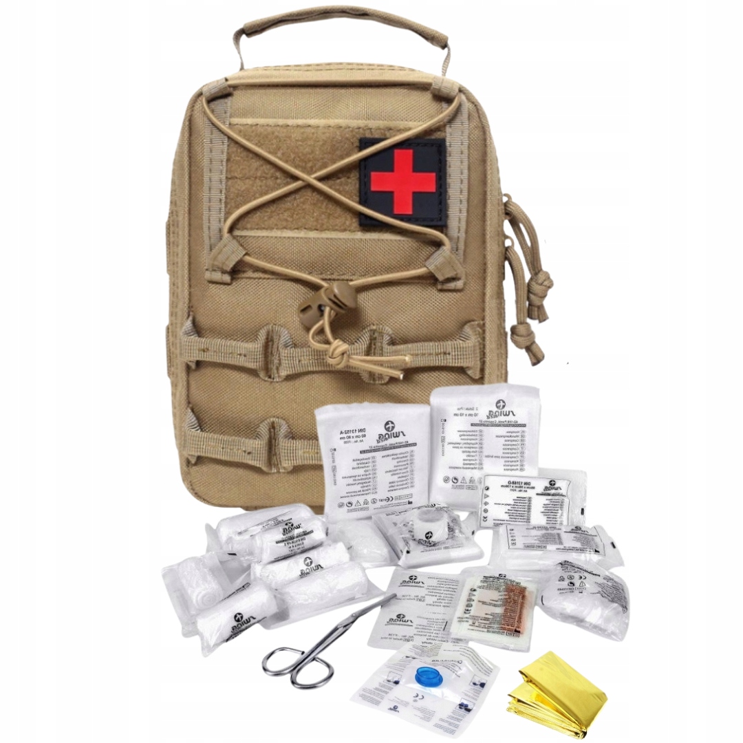 Militarny Plecak Brązowy Pojemny + Apteczka Piaskowa Duża