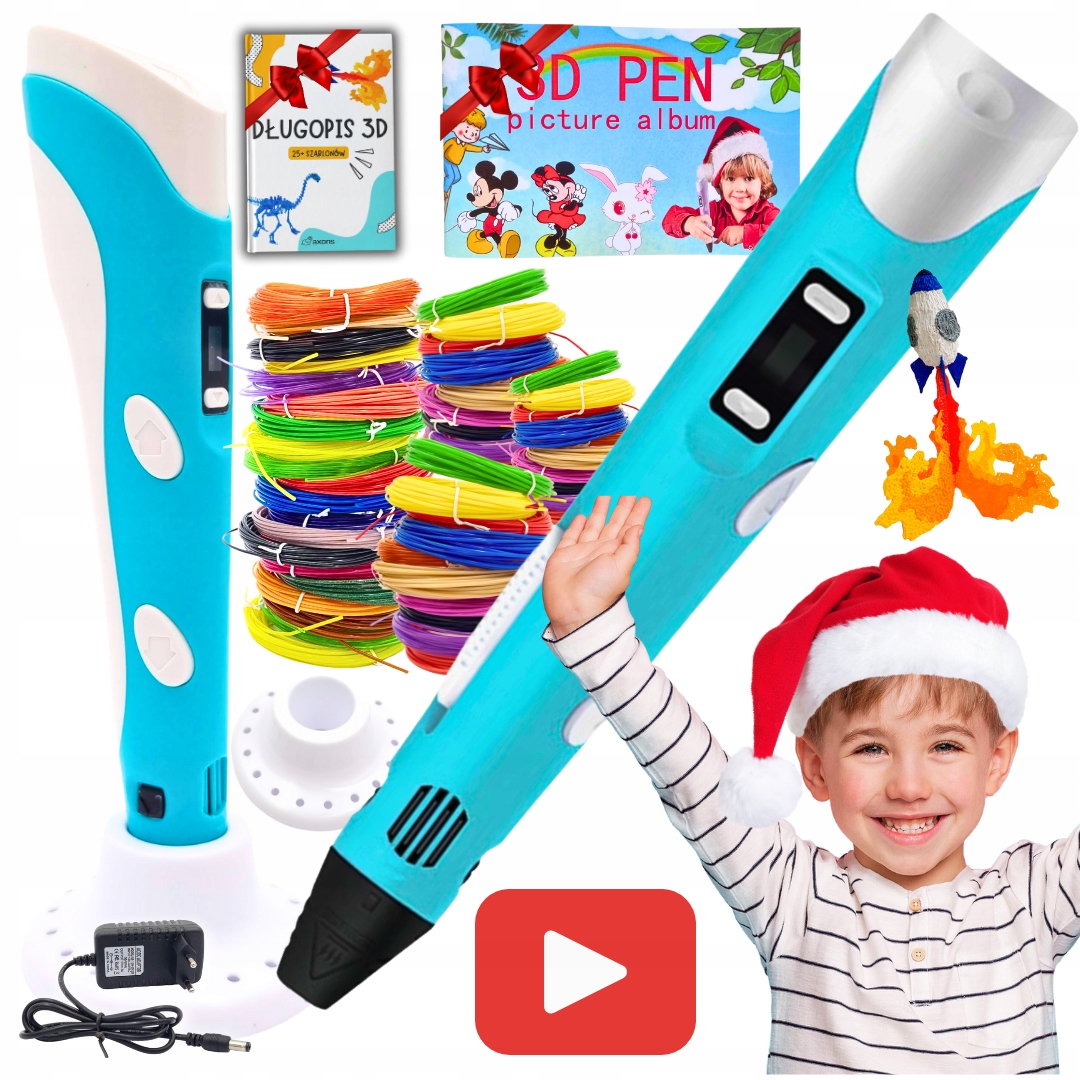 GOTOWY PREZENT ŚWIĄTECZNY DLA CHŁOPCA 5 6 7 8 9 LAT DŁUGOPIS 3D +509m WKŁAD