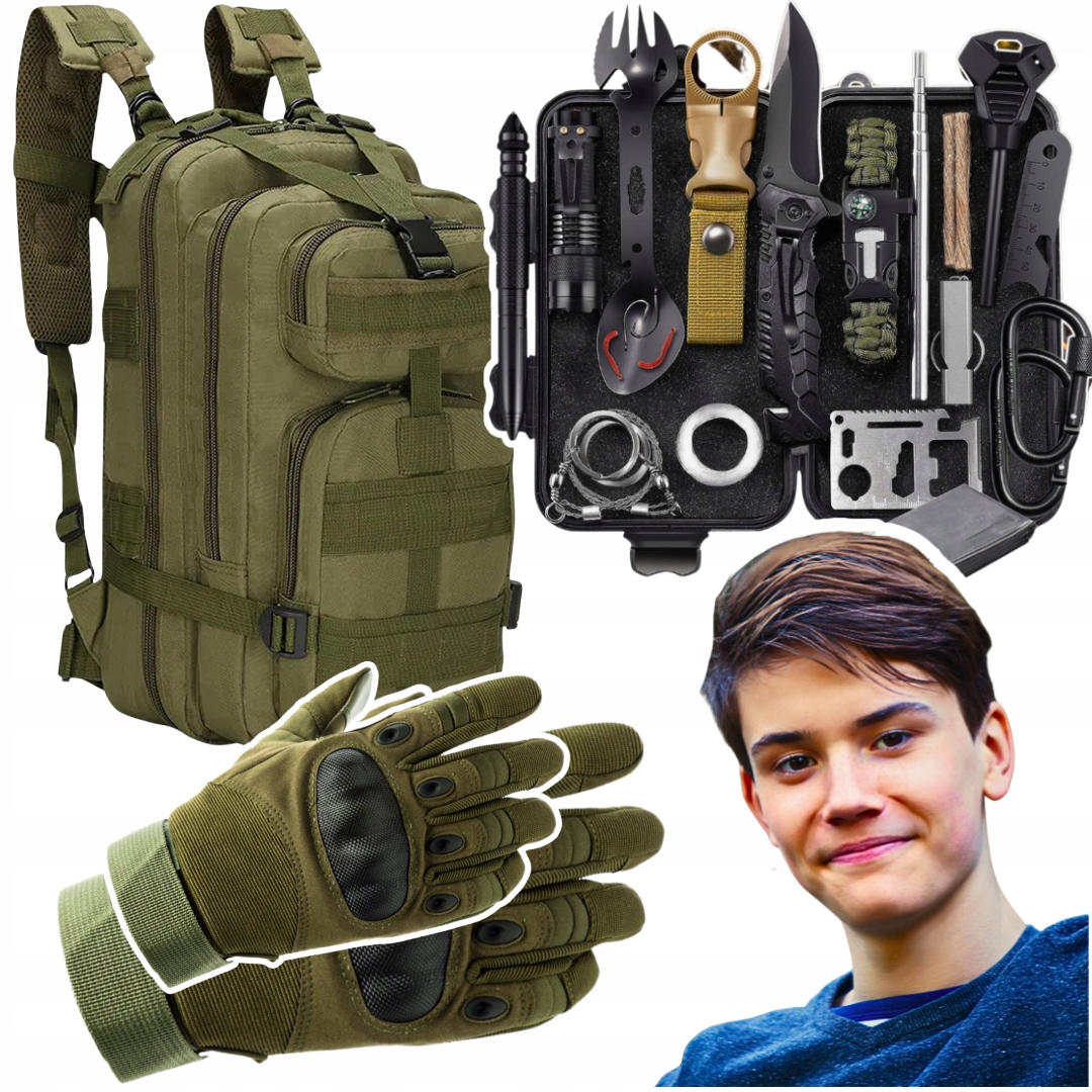 Zestaw Bojowy Wyjazdowy Obóz ASG Plecak Taktyczny Rękawice XL
