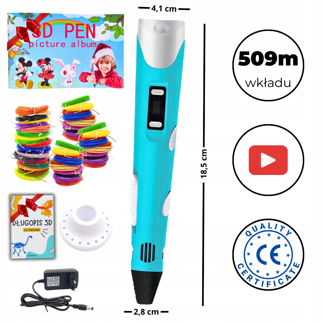 GOTOWY PREZENT ŚWIĄTECZNY DLA CHŁOPCA 5 6 7 8 9 LAT DŁUGOPIS 3D +509m WKŁAD