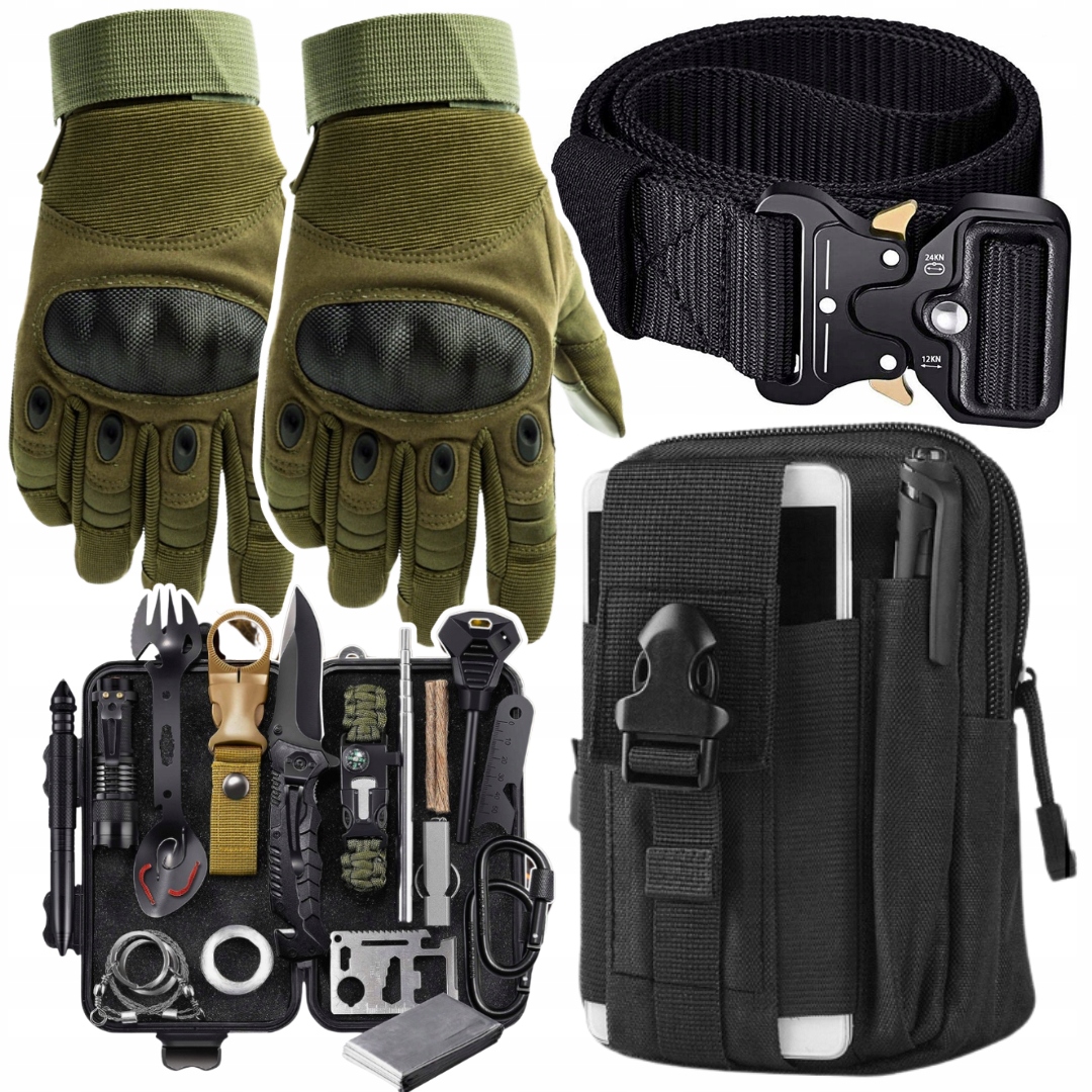 Torebka Saszetka Pas Mocny Parciany 120 cm Survival Kit Rękawice r. XL