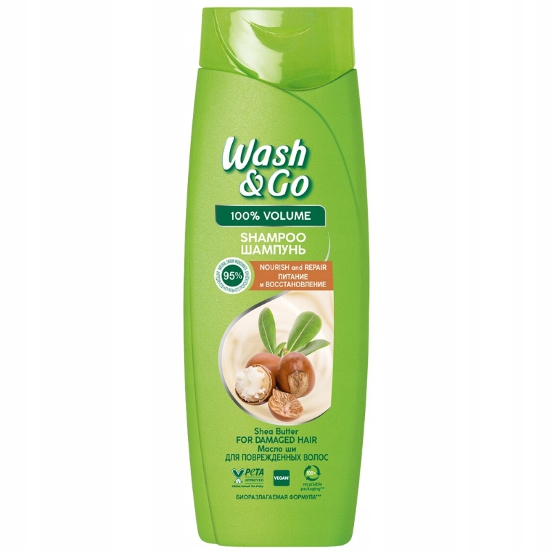 Wash&Go Szampon Shea Butter Do Włosów Zniszczonych Odżywienie Naprawa 360Ml