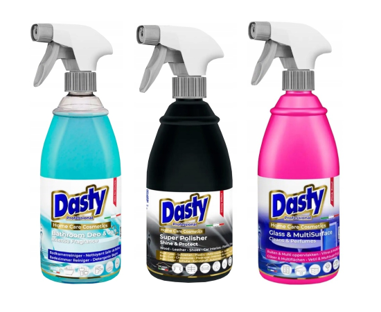 Dasty Zestaw Chemii Domowej - Płyn Do Szyb 0,7L, Czyszczenie Łazienki 0,7L,