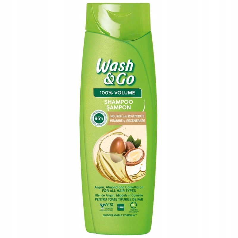Wash&Go Szampon Argan, Migdał I Olejek Kameliowy Odżywia I Regeneruje 360Ml