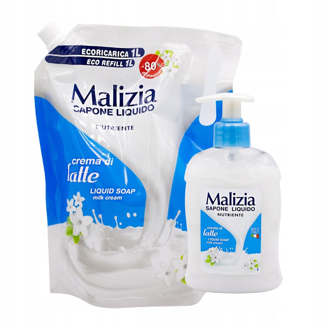 Malizia Mydło Latte Zapas 1L + Malizia Włoskie Mydło W Płynie O Mlecznym