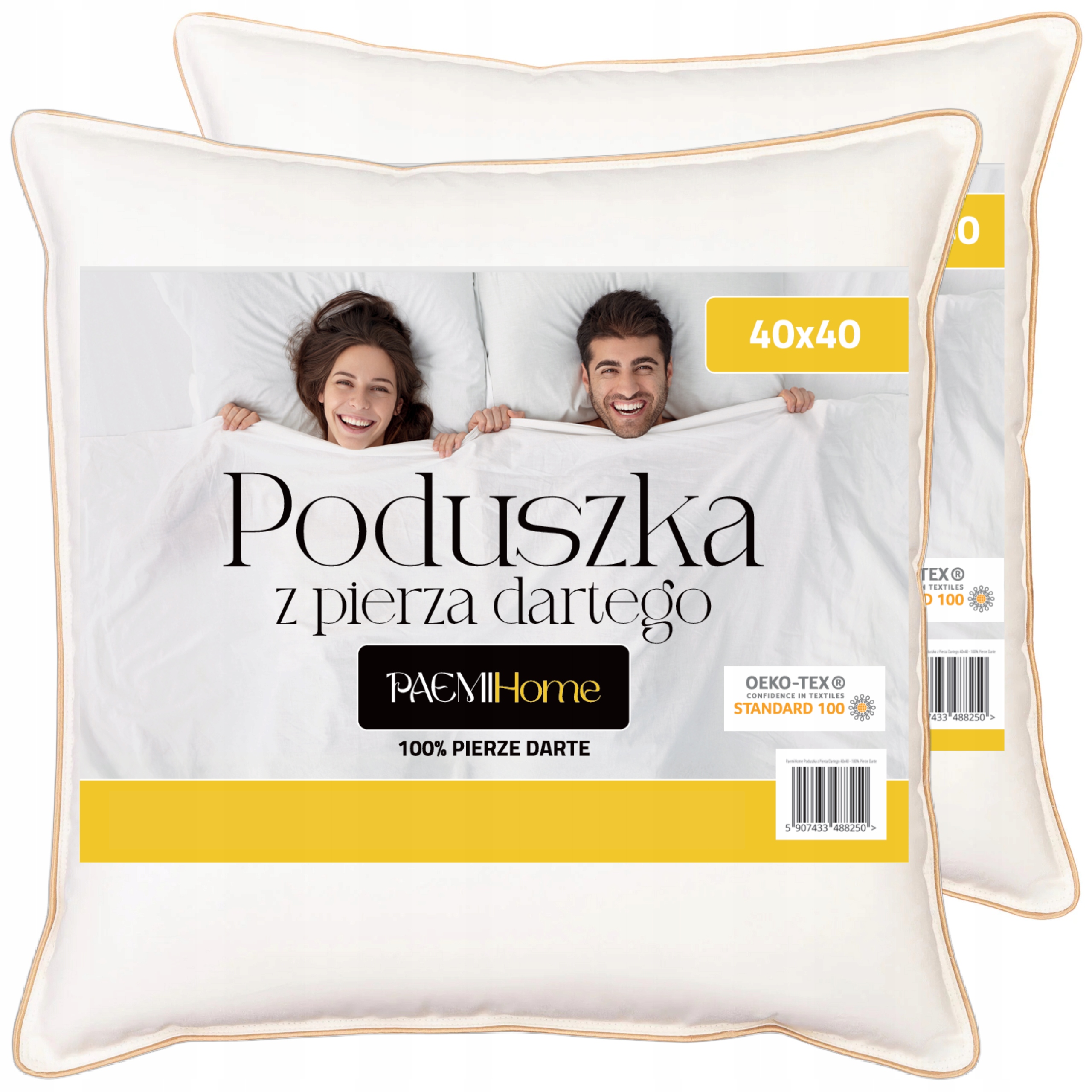 Zestaw 2x Naturalna Poduszka Jasiek z Pierza Dartego 40x40