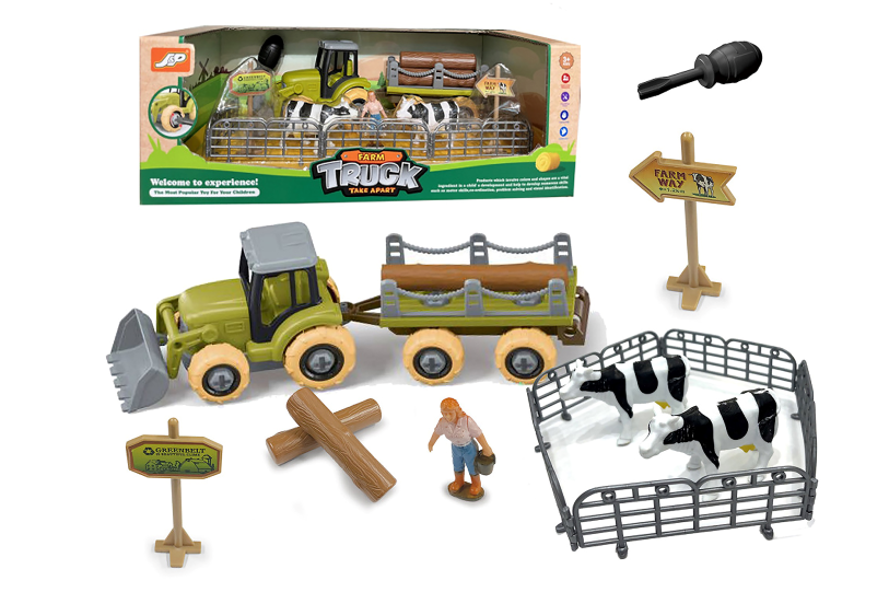 Wesoły traktor z przyczepą i figurkami – zestaw farmy 3+ (3 wzory) Wzór 3 