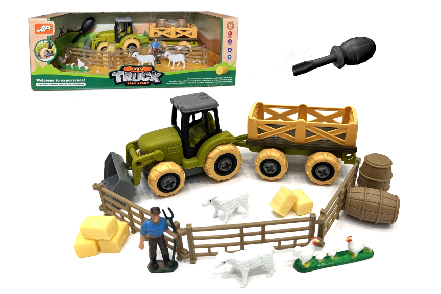 Wesoły traktor z przyczepą i figurkami – zestaw farmy 3+ (3 wzory) Wzór 1 