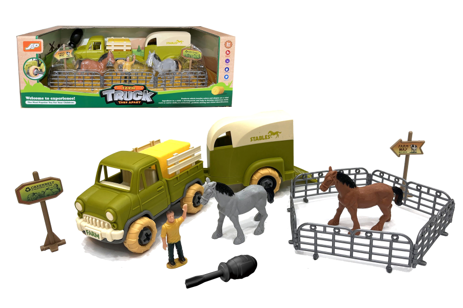 Wesoły traktor z przyczepą i figurkami – zestaw farmy 3+ (3 wzory) Wzór 2 
