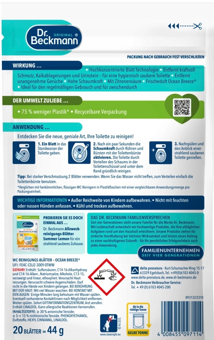 Dr. Beckmann chusteczki nawilżane czyszczenie WC 0,044l