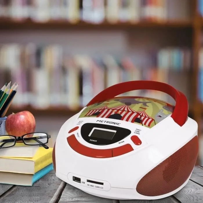 Metronic Odtwarzacz CD Circus z wejściem USB AUX czerwono biały cyrk