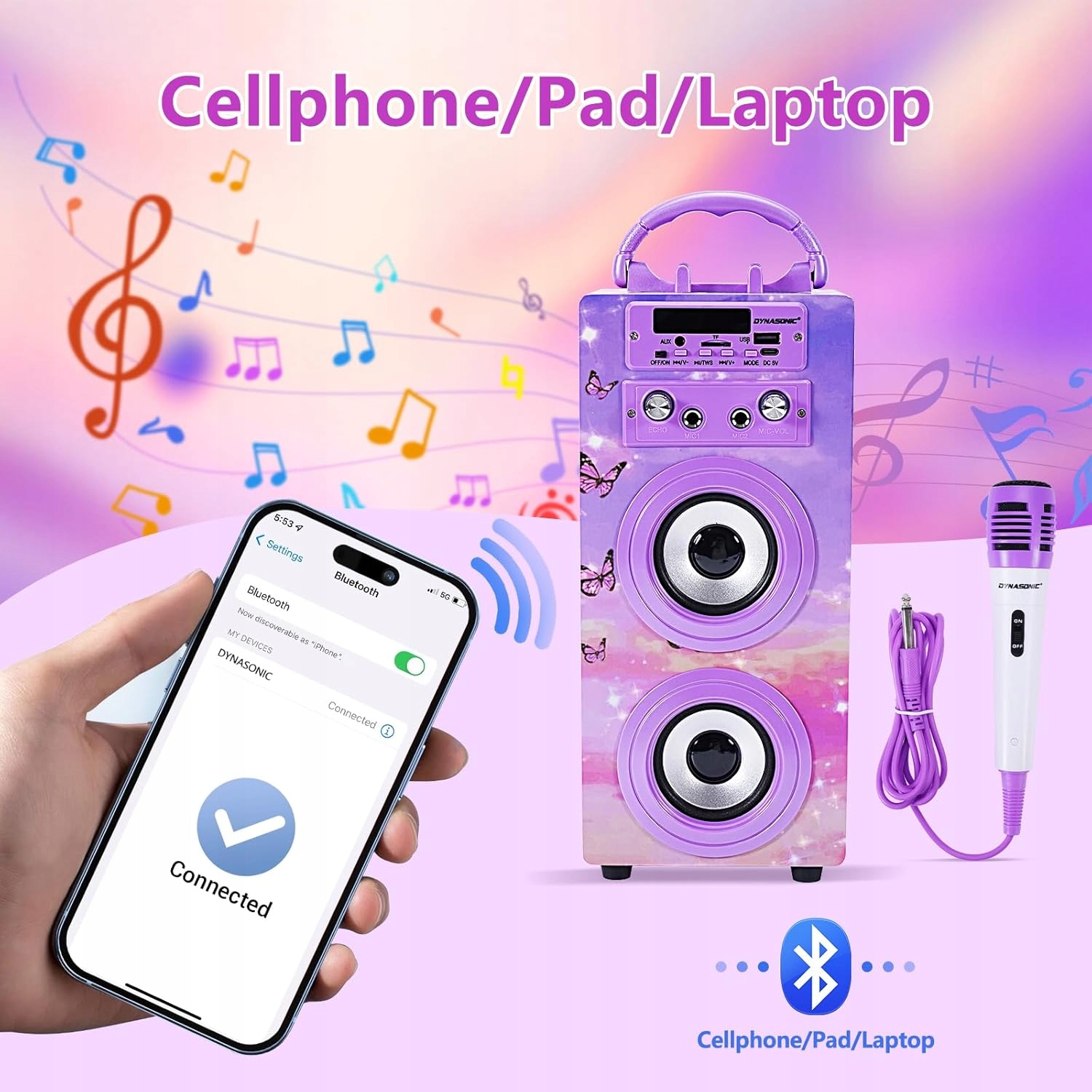 Głośnik przenośny Dynasonic E-025 Bluetooth USB AUX FM + 2x Mikrofon HIT !