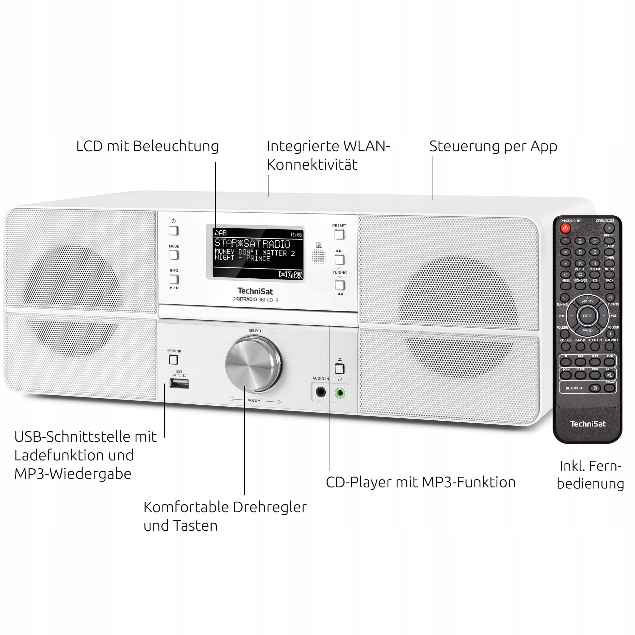 Radio sieciowe DAB+, FM, internetowe TechniSat DigitRadio 361 CD IR Białe