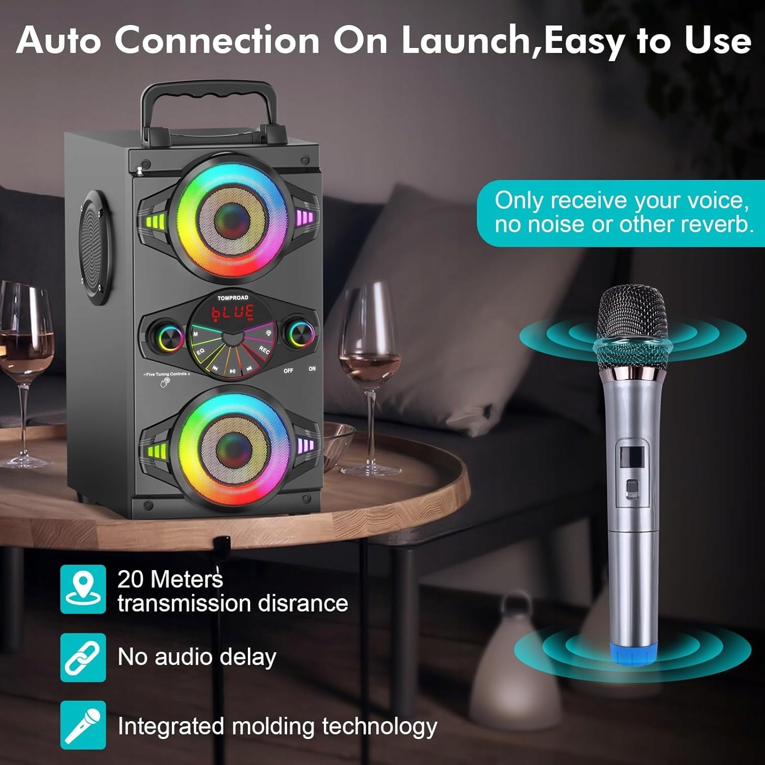 GŁOŚNIK BEZPRZEWODOWY BLUETOOTH PILOT TF LED AUX Przenośny Tomproad A52 60W