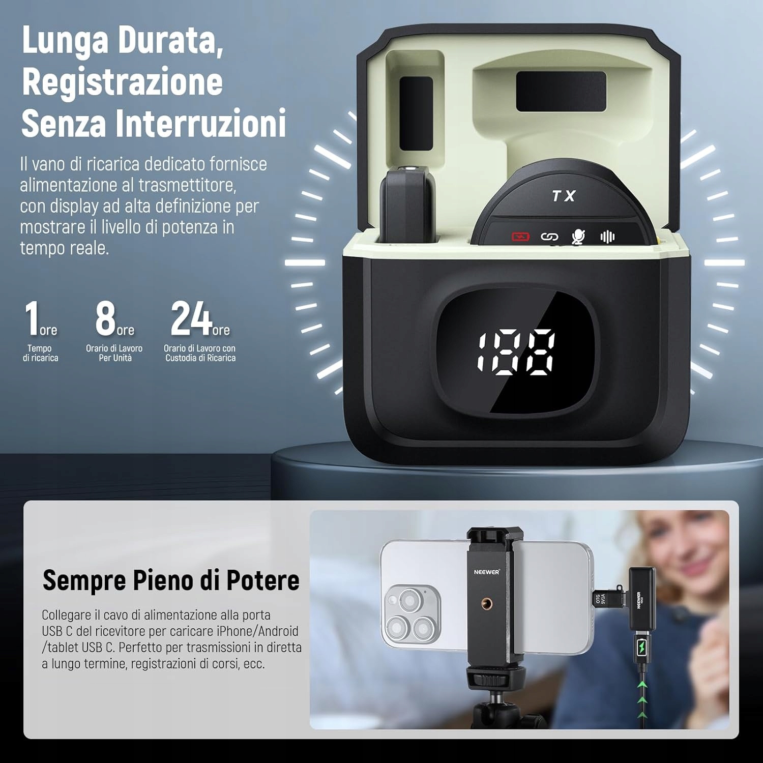 Mikrofon bezprzewodowy krawatowy Neewer KM18 zasięg 200m, nagrywanie wideo