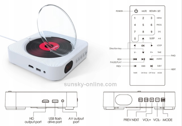 PRZENOŚNY ODTWARZACZ CD WALL MOUNTABLE DBD KC-606 BLUETOOTH BIAŁY