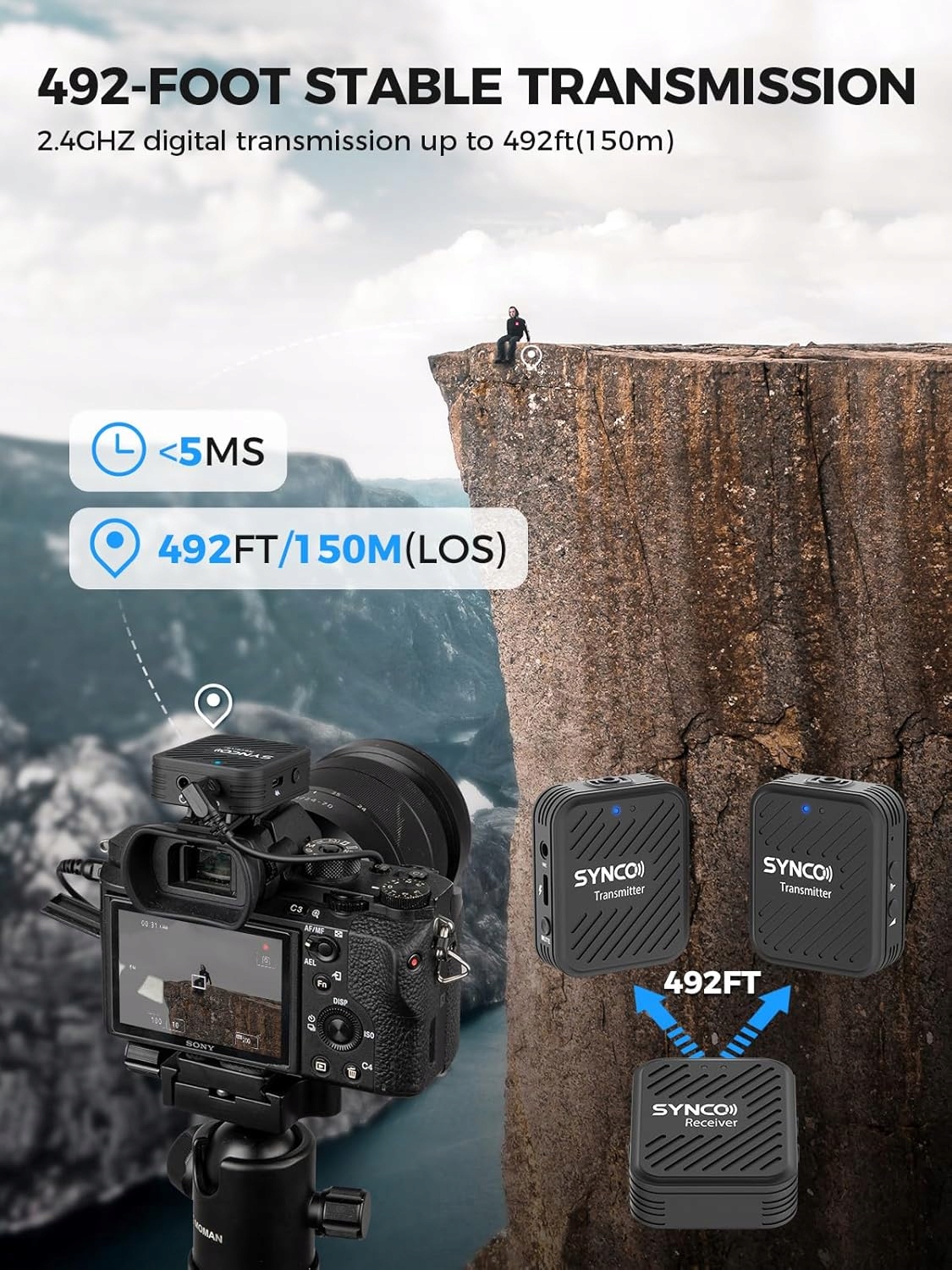 SYNCO G1A2 Pro Wireless mikrofon bezprzewodowy do 70 m, audio, 2 nadajniki