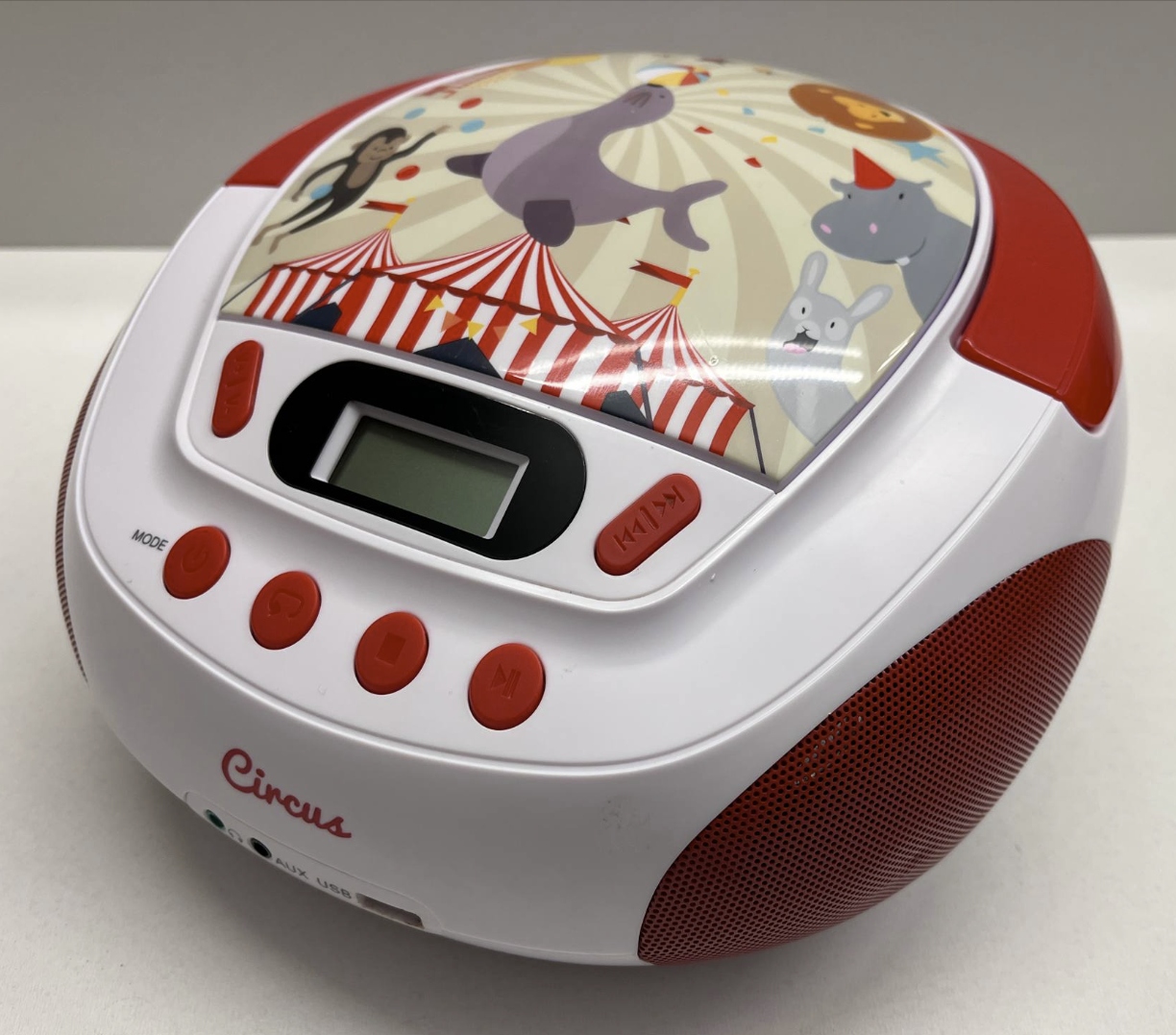 Metronic Odtwarzacz CD Circus z wejściem USB AUX czerwono biały cyrk