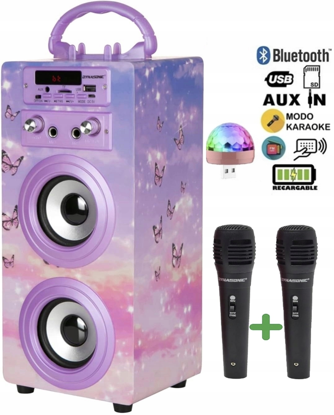 Głośnik przenośny Dynasonic E-025 Bluetooth USB AUX FM + 2x Mikrofon HIT !