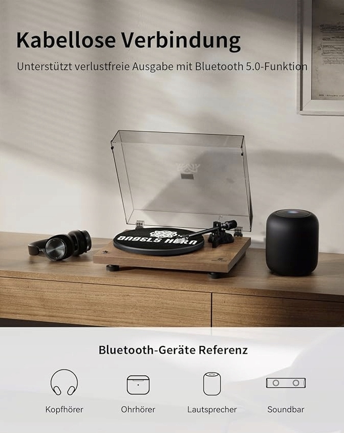 Gramofon ANGELS HORN HP-H019 z przedwzmacniaczem, 33 i 45 obr./min Brązowy