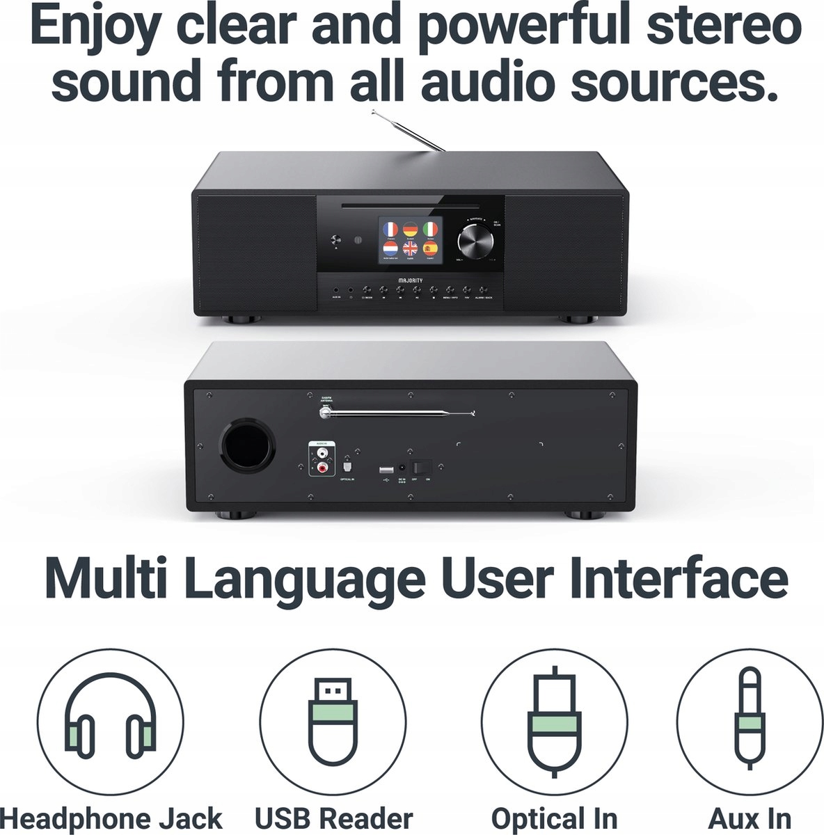 Radio sieciowe DAB+, FM, internetowe Majority Quadriga Bluetooth CD 120 W