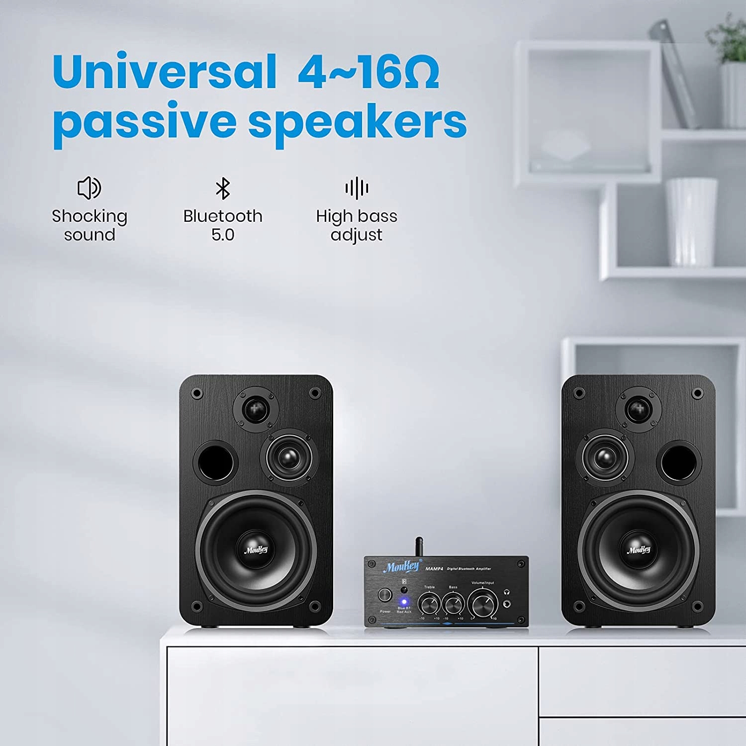 Wzmacniacz mocy Moukey MAMP4, Bluetooth 5.0 Czarny