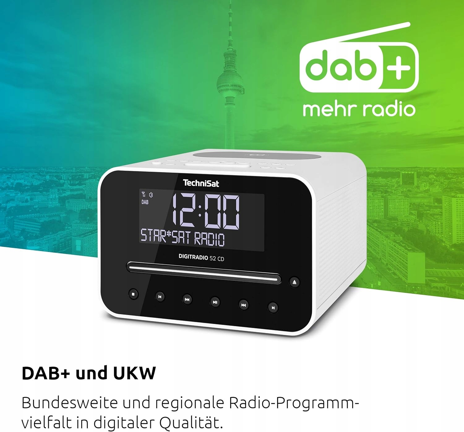 Radiobudzik TECHNISAT Digitradio 52 CD DAB+ FM Biały Odtwarzacz CD