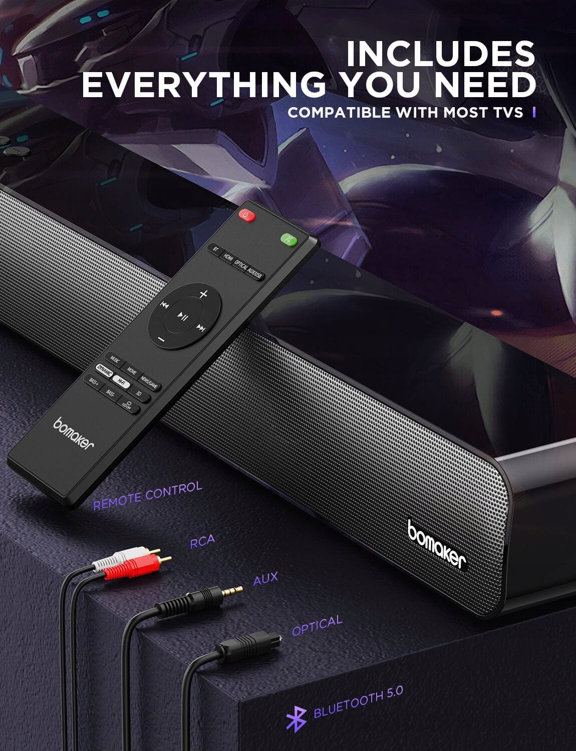 Soundbar Bomaker Odine IV 2.0 100W Bluetooth 5.0 HDMI ARC Czarny HIT !