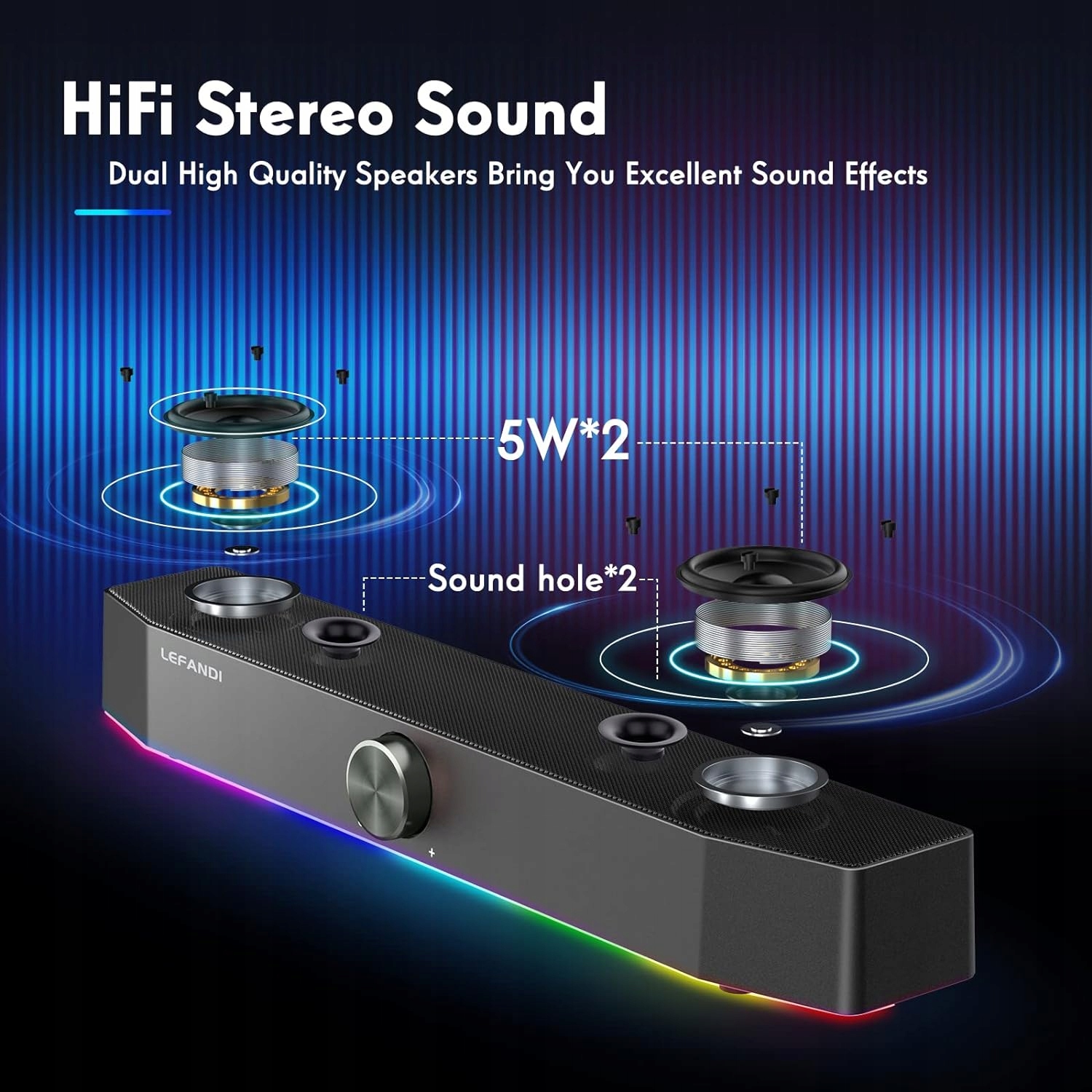 Głośnik przenośny komputerowy LEFANDI D528 czarny 10 W Oświetlenie RGB HIT!