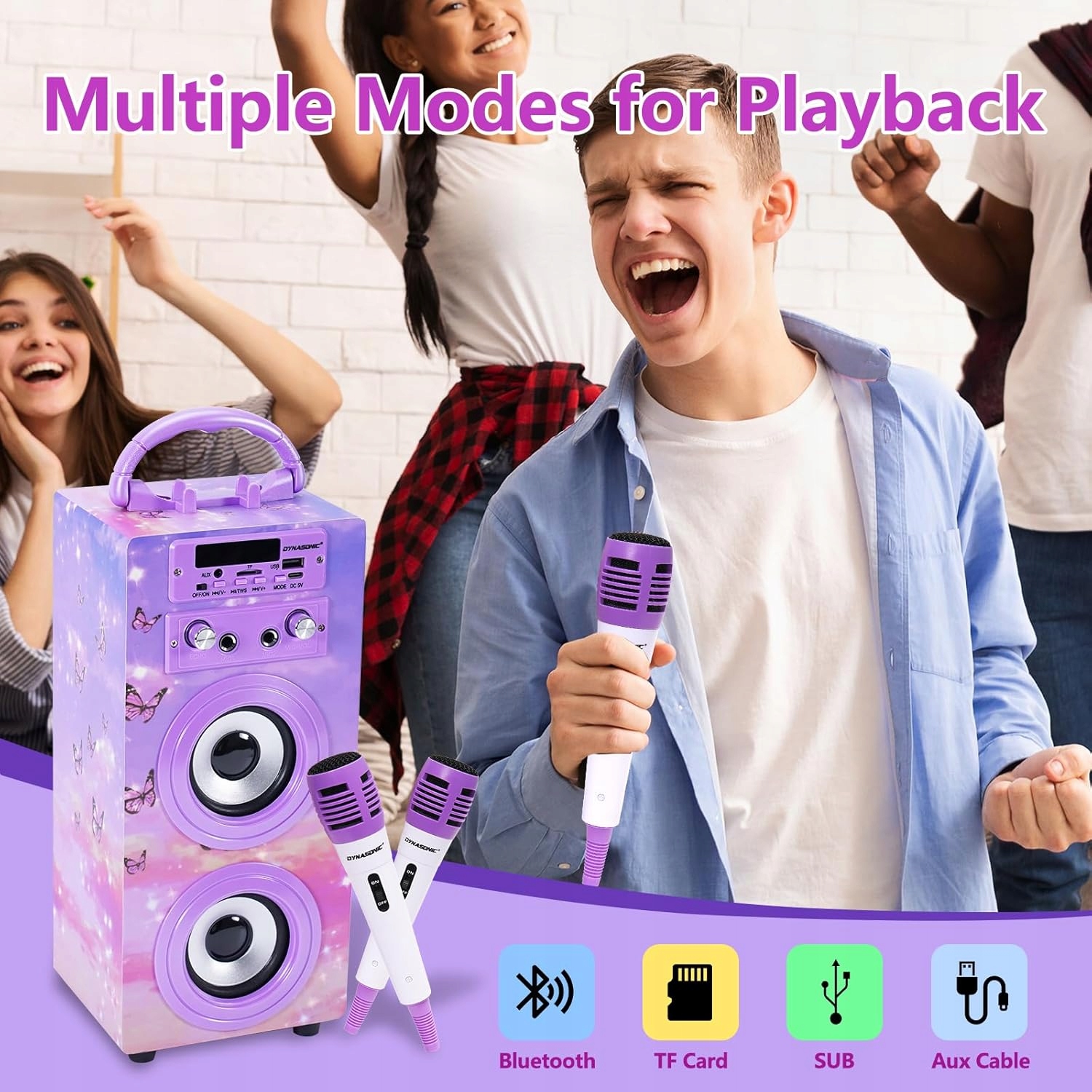 Głośnik przenośny Dynasonic E-025 Bluetooth USB AUX FM + 2x Mikrofon HIT !